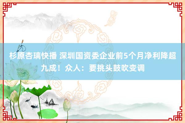 杉原杏璃快播 深圳国资委企业前5个月净利降超九成！众人：要挑头鼓吹变调