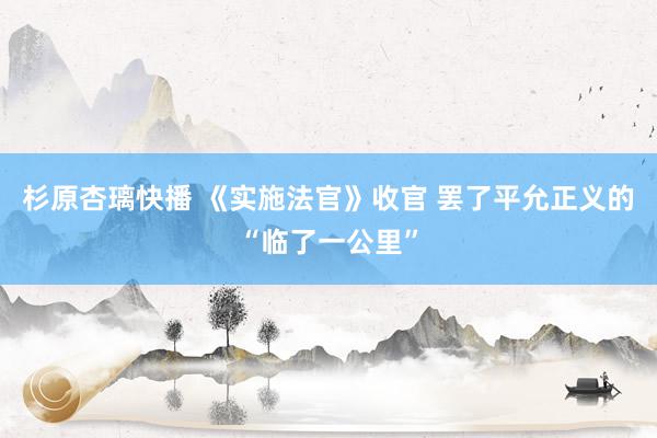 杉原杏璃快播 《实施法官》收官 罢了平允正义的“临了一公里”