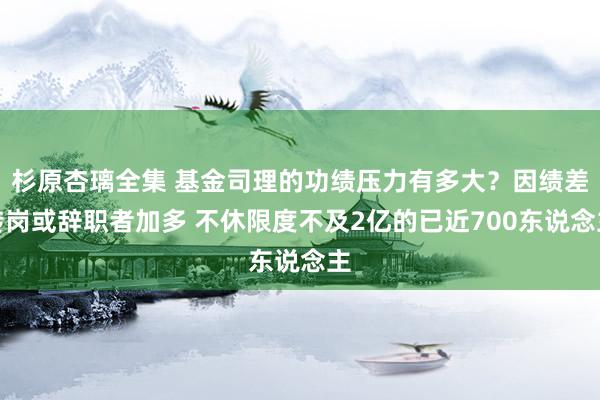 杉原杏璃全集 基金司理的功绩压力有多大？因绩差转岗或辞职者加多 不休限度不及2亿的已近700东说念主