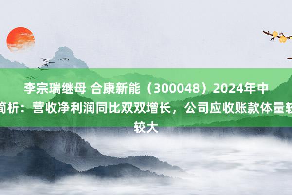 李宗瑞继母 合康新能（300048）2024年中报简析：营收净利润同比双双增长，公司应收账款体量较大